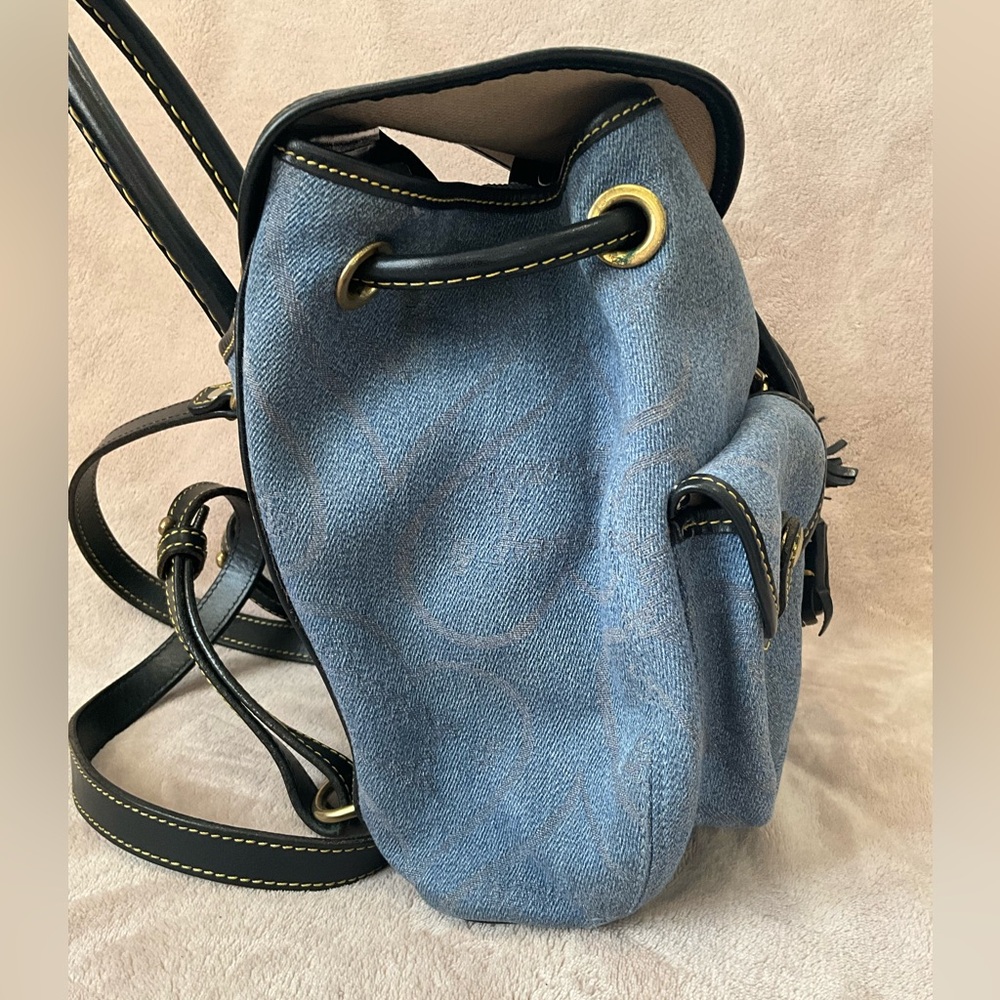 Dooney & Bourke Vintage Canyon Backpack in blue denim. 10.5”x 9.25”x 4” - Picture 4 of 16